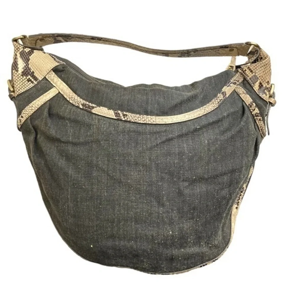 Theory canvas and snakeskin embossed leather hobo bag